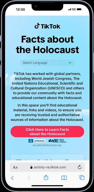 Read more about the article TikTok Launches In-App Info Hub for Holocaust Remembrance Day